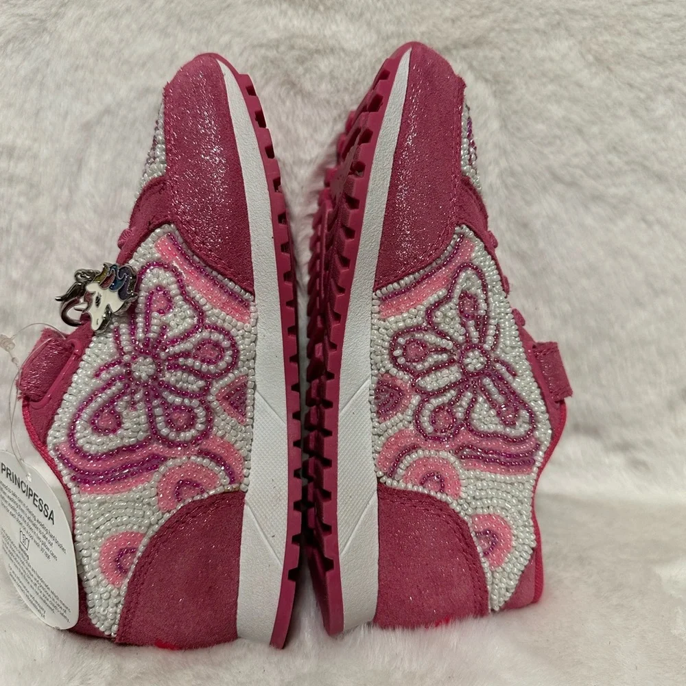 Lelli Kelly Kids Pink and White Butterfly Beaded Sneakers
